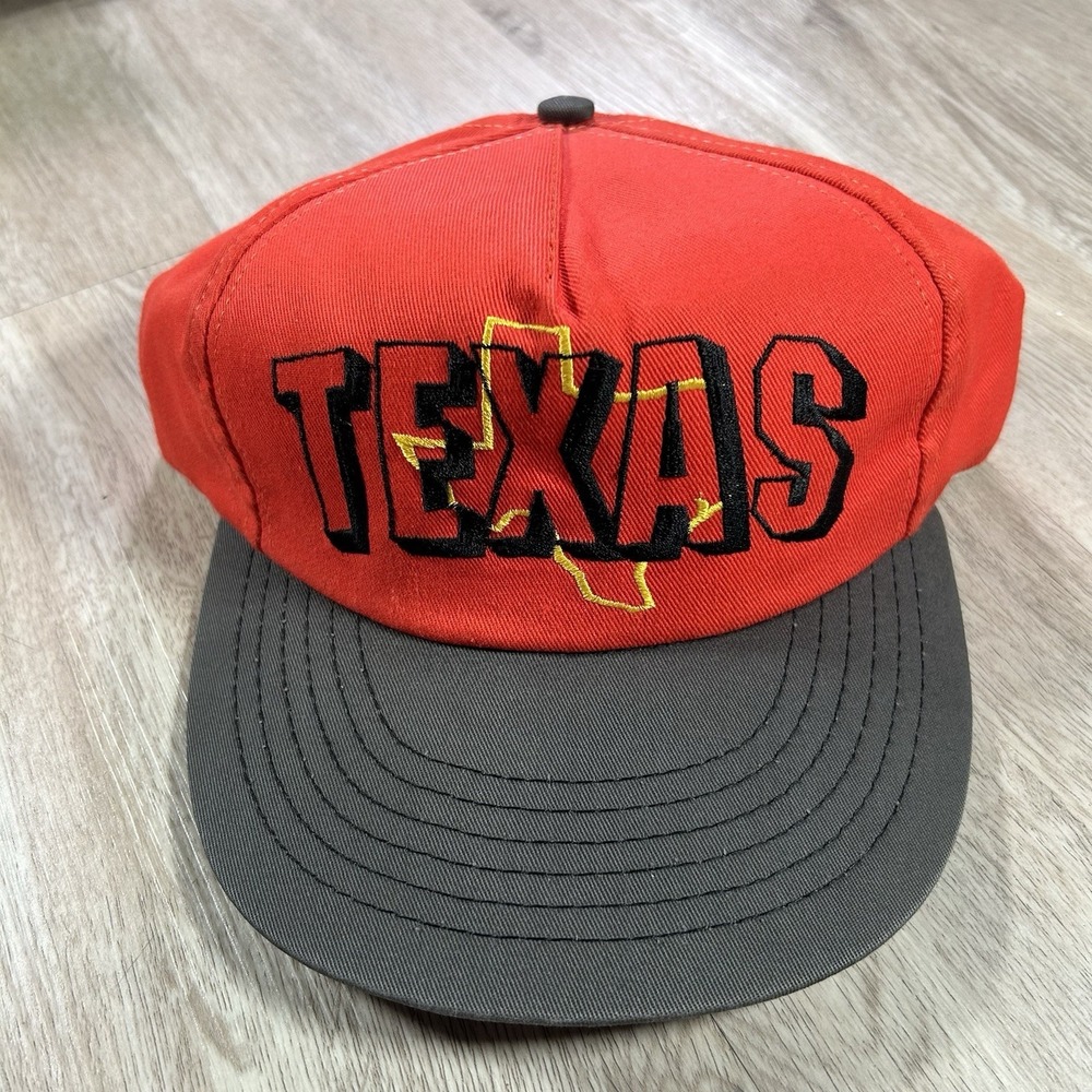 VTG 90s Texas State Snapback Hat Red Black Cap Made in USA